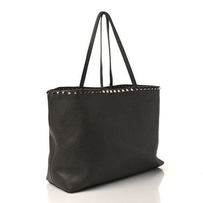 Valentino Garavani Grained Calfskin Rockstud Shoulder Tote Graphite 3 of 11