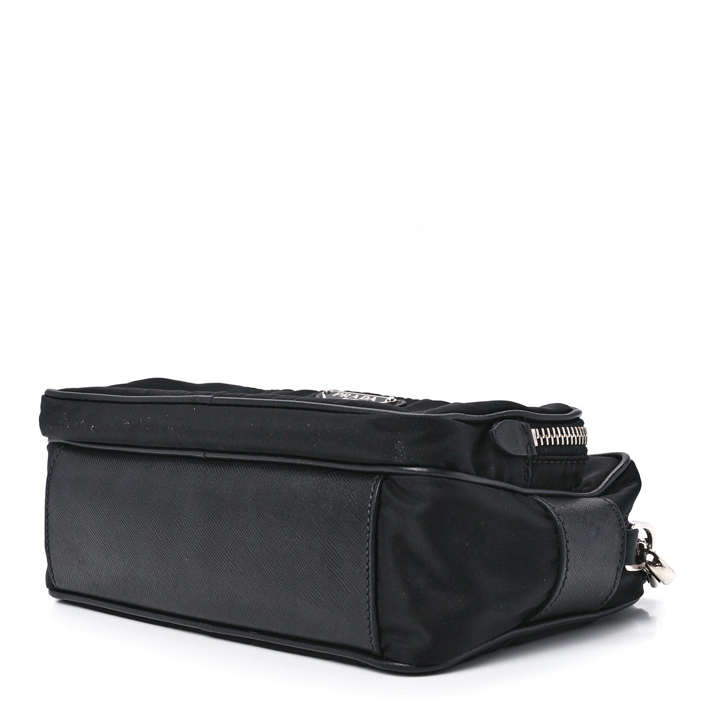 Nylon Saffiano Vela Double Zip Crossbody Bag Black