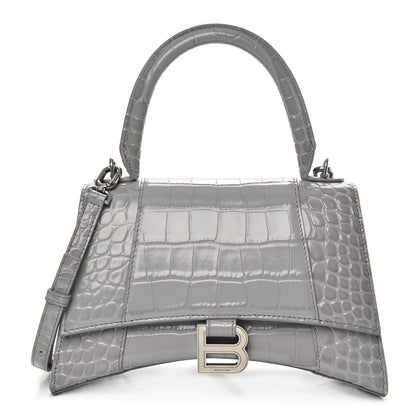 Balenciaga Shiny Calfskin Crocodile Embossed Small Hourglass Top Handle Bag Balenciaga Grey 1 of 10