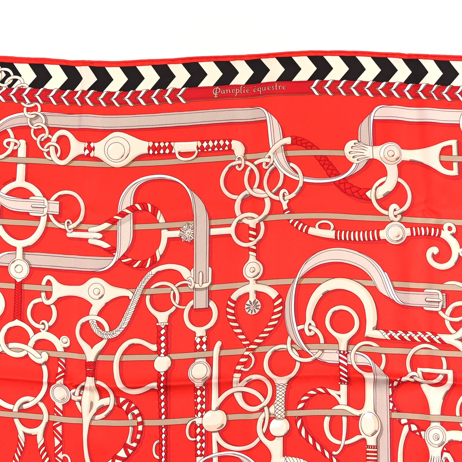Hermes Silk Panoplie Equestre Scarf 90 Rouge Creme Ebene 2 of 5