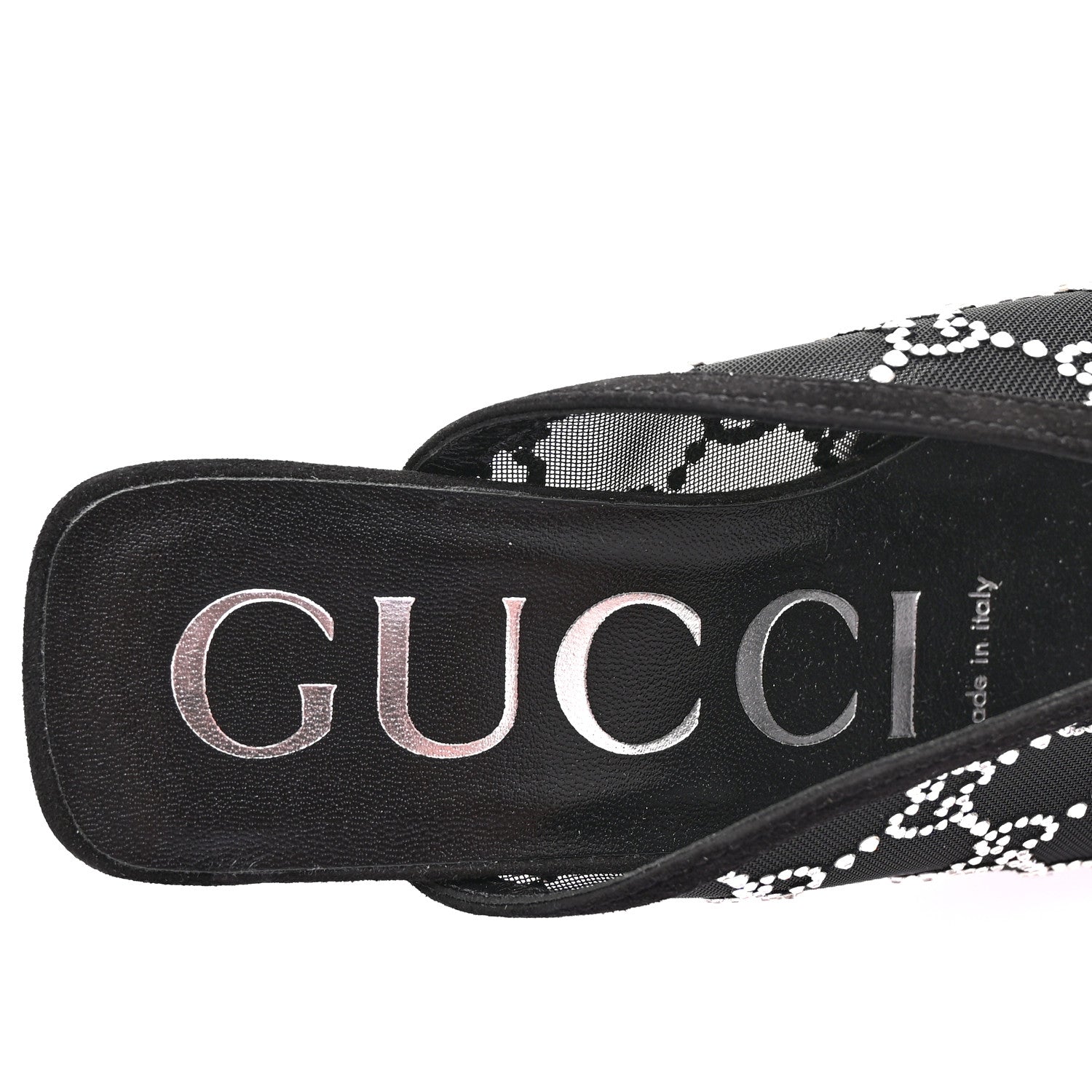 Gucci Tela Retino Kid Scamosciato Crystal GG Monogram Square G 95mm Slide Sandals 35 Black 7 of 8
