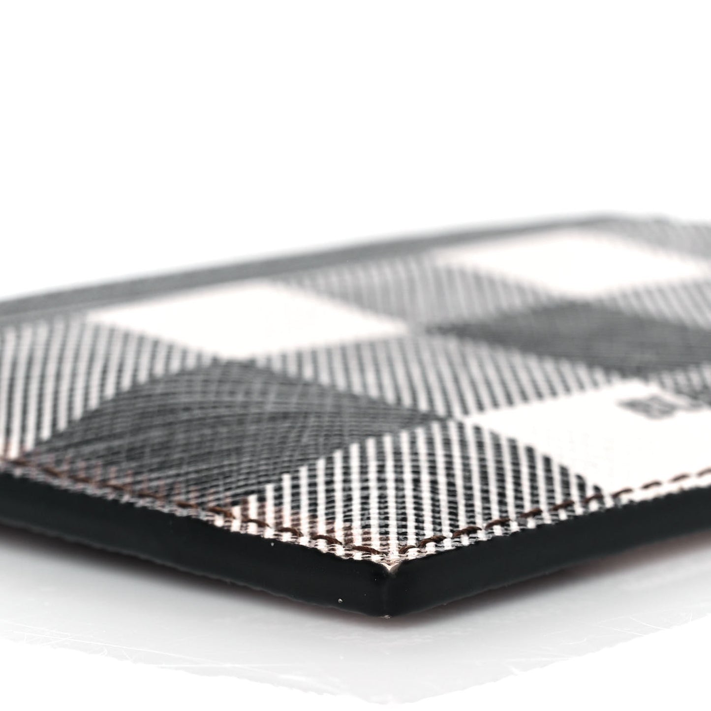 Gingham Check Calfskin Card Case Black White