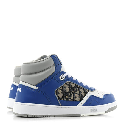 Christian Dior Smooth Calfskin Jacquard Oblique Mens B27 High Top Sneakers 40 Blue White 5 of 10