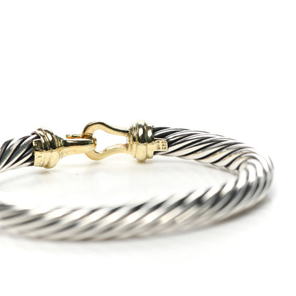 David Yurman Sterling Silver 14K Yellow Gold 7mm Cable Classic Buckle Bracelet 4 of 5