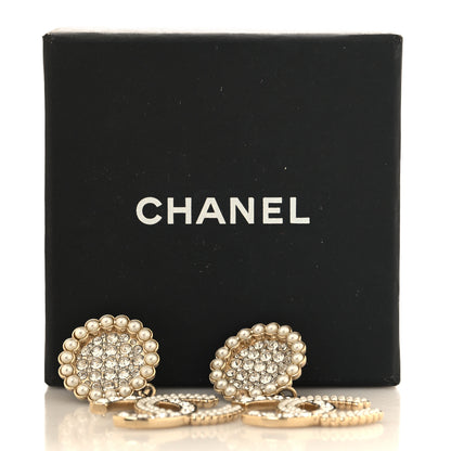 Chanel Crystal Pearl CC Drop Round Earrings Gold 6 of 6