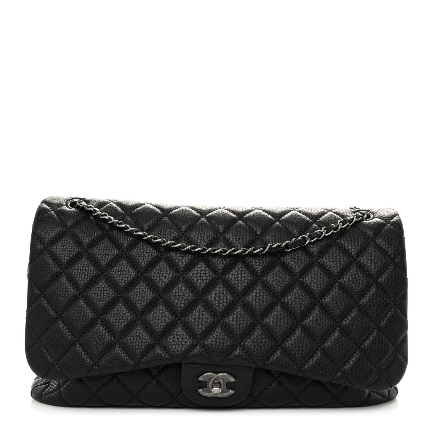 Calfskin Quilted Small XXL Travel Flap Bag Black