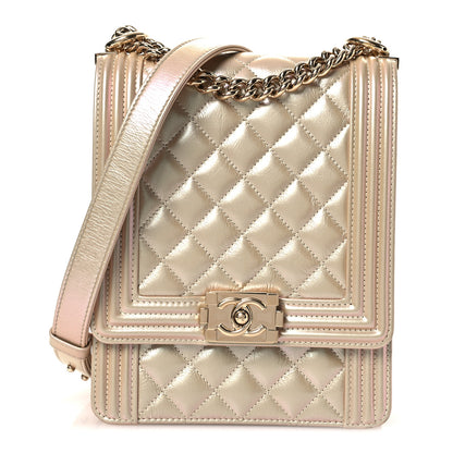 Chanel Iridescent Calfskin Quilted North South Boy Flap Beige 1 of 14