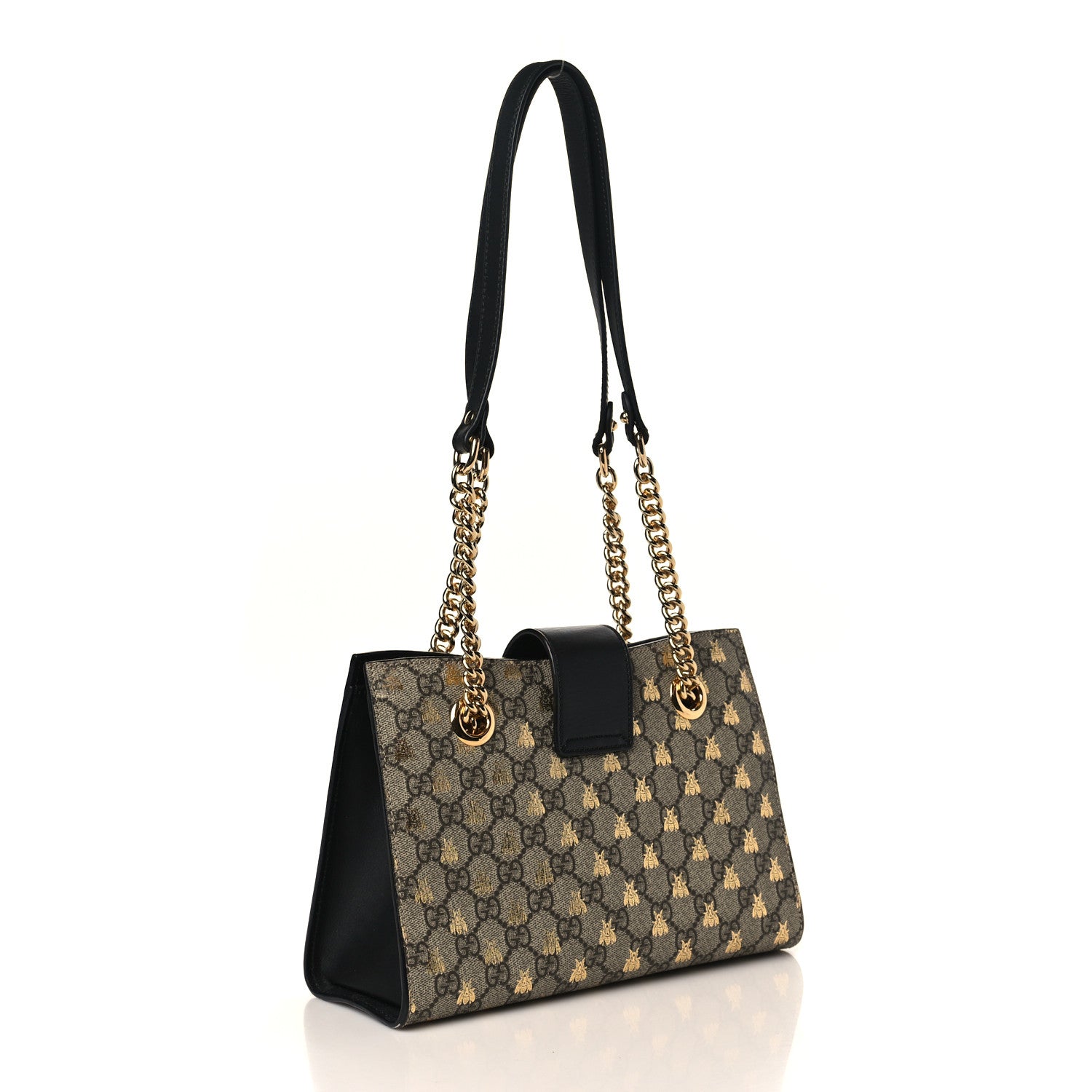 Gucci GG Supreme Monogram Bees Small Padlock Tote Beige Oro Black 3 of 10