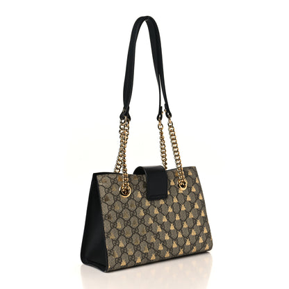 Gucci GG Supreme Monogram Bees Small Padlock Tote Beige Oro Black 3 of 10