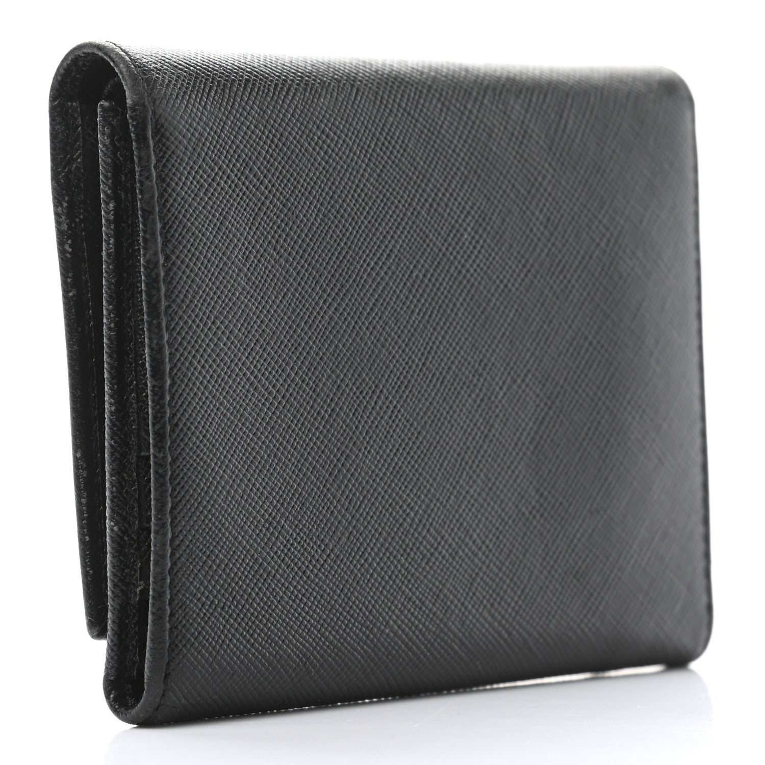 Prada Saffiano Metal French Flap Compact Wallet Black 3 of 10