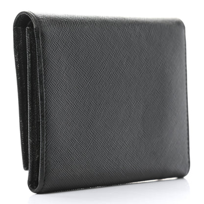 Prada Saffiano Metal French Flap Compact Wallet Black 3 of 10