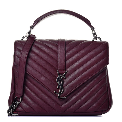 Saint Laurent Sheepskin Matelasse Chevron Monogram Medium College Bag Rouge Legion 1 of 10
