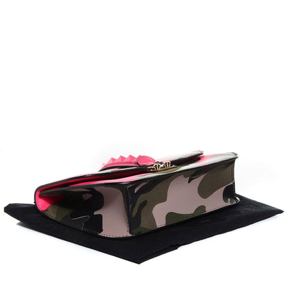 Valentino Garavani Nappa Canvas Camouflage Medium Glam Lock Rockstud Flap Fuxia Fluo 4 of 8