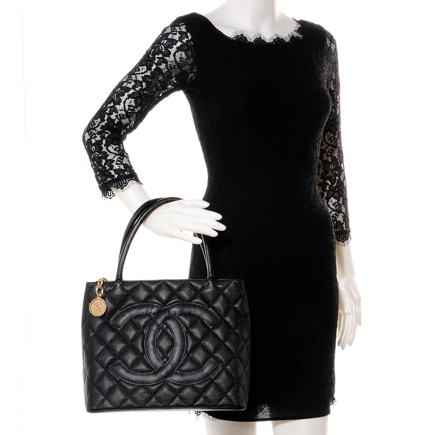 Caviar Quilted Medallion Tote Black