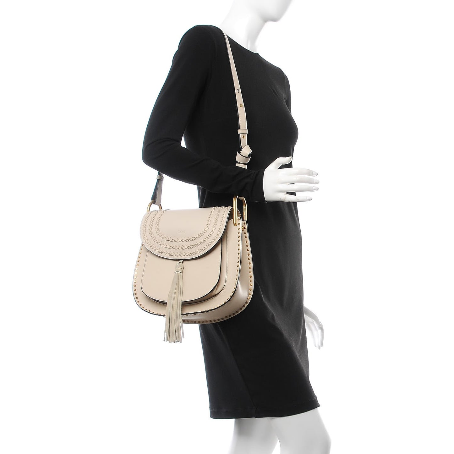 Calfskin Braided Medium Hudson Shoulder Bag Abstract White