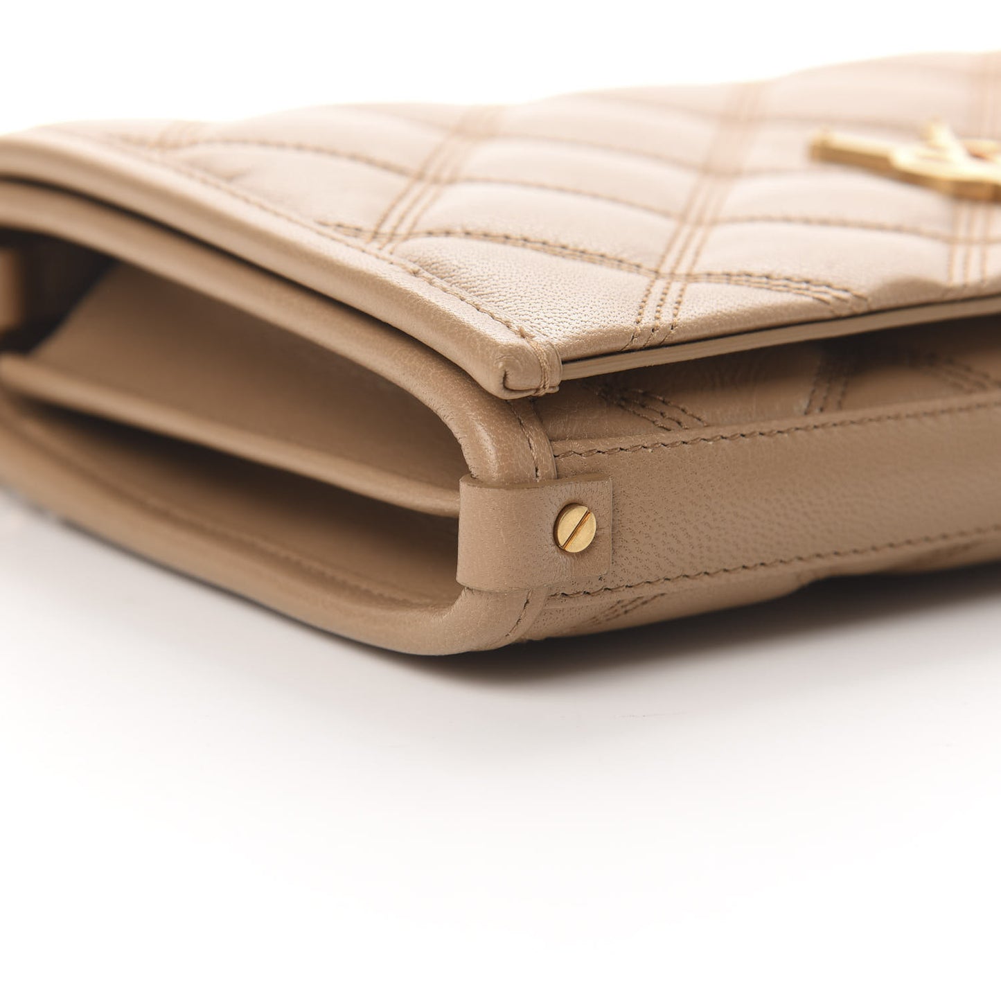 Lambskin Diamond Quilted Becky Chain Wallet Gold Sand