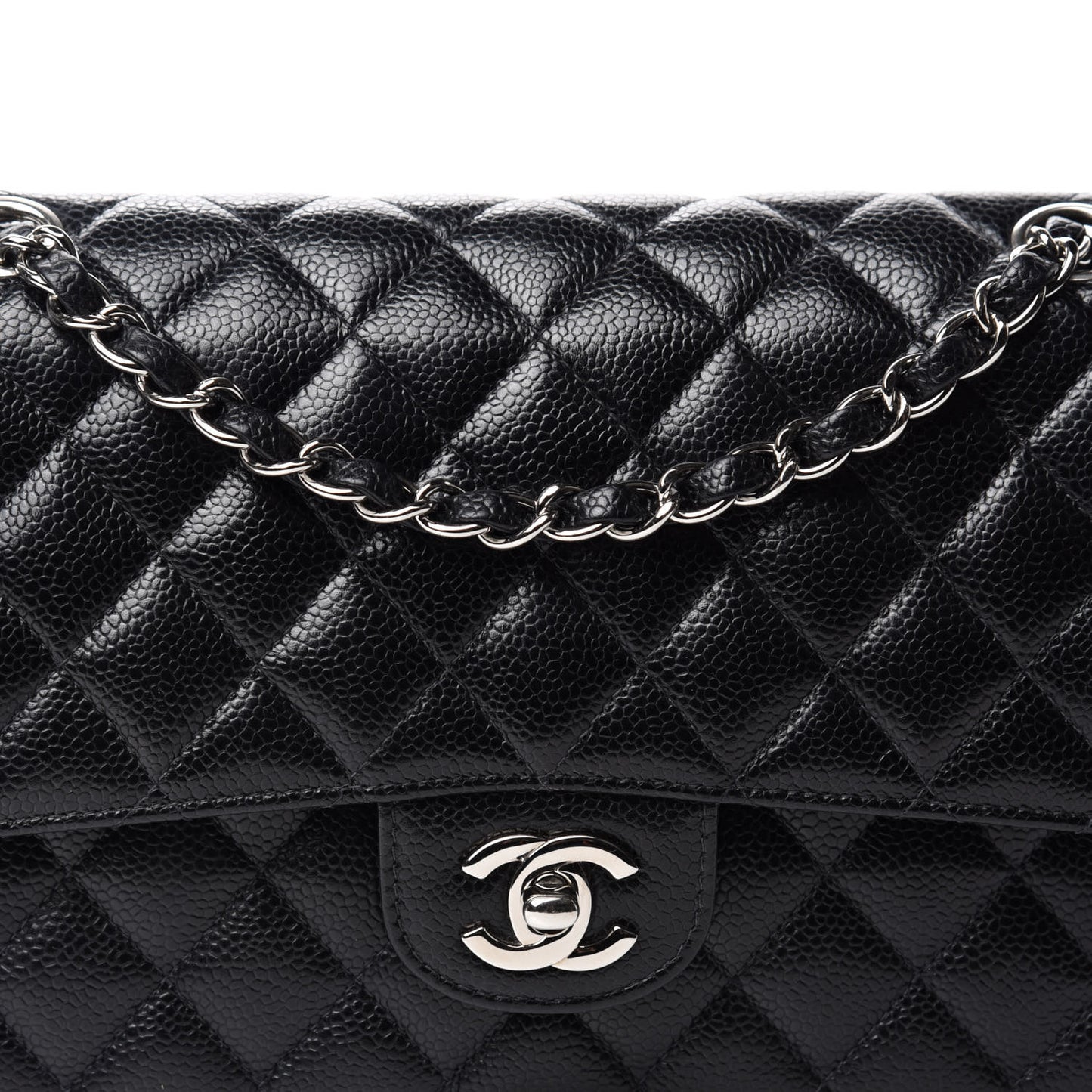 Caviar Quilted Medium Double Flap Black