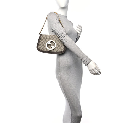 Gucci GG Supreme Monogram Textured Dollar Calfskin Blondie Chain Shoulder Flap Bag Beige Ebony New Acero 2 of 11