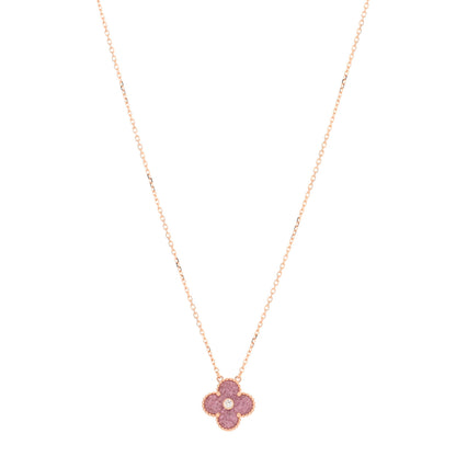 Van Cleef & Arpels 18K Rose Gold Diamond Rhodonite Vintage Alhambra Pendant Necklace 1 of 4