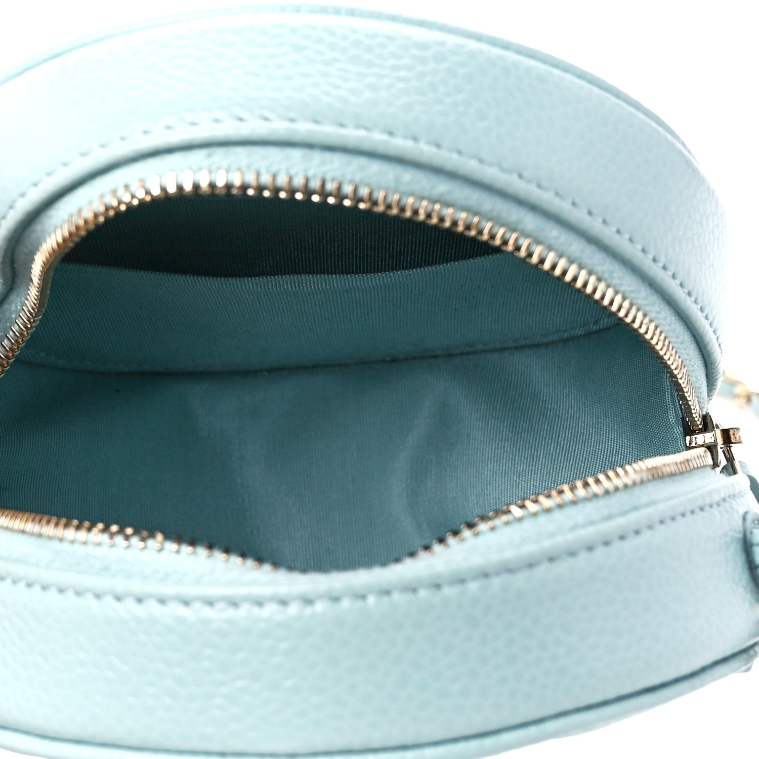 Chanel Caviar Camellia Embossed Round Clutch With Chain Light Blue 5 of 12