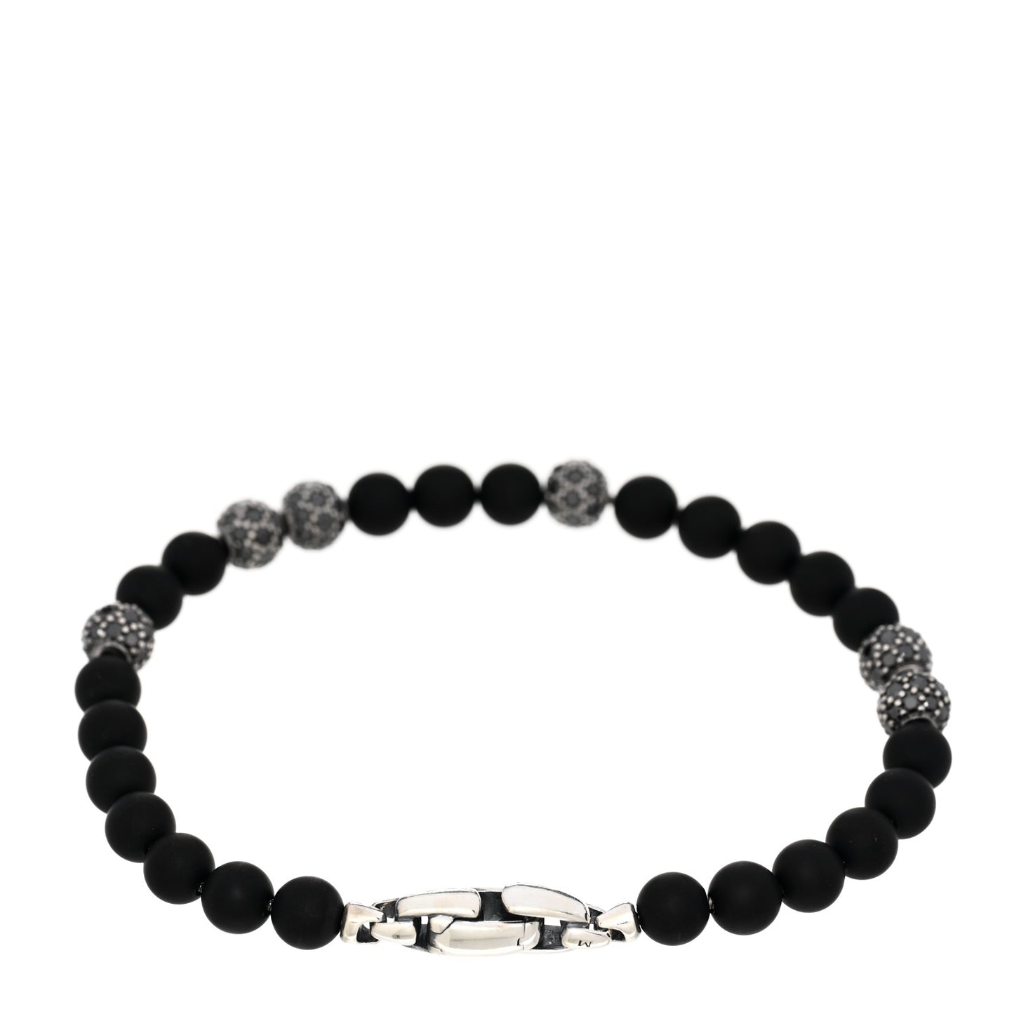 Sterling Silver Black Diamond Black Onyx 6mm Spiritual Beads Bracelet