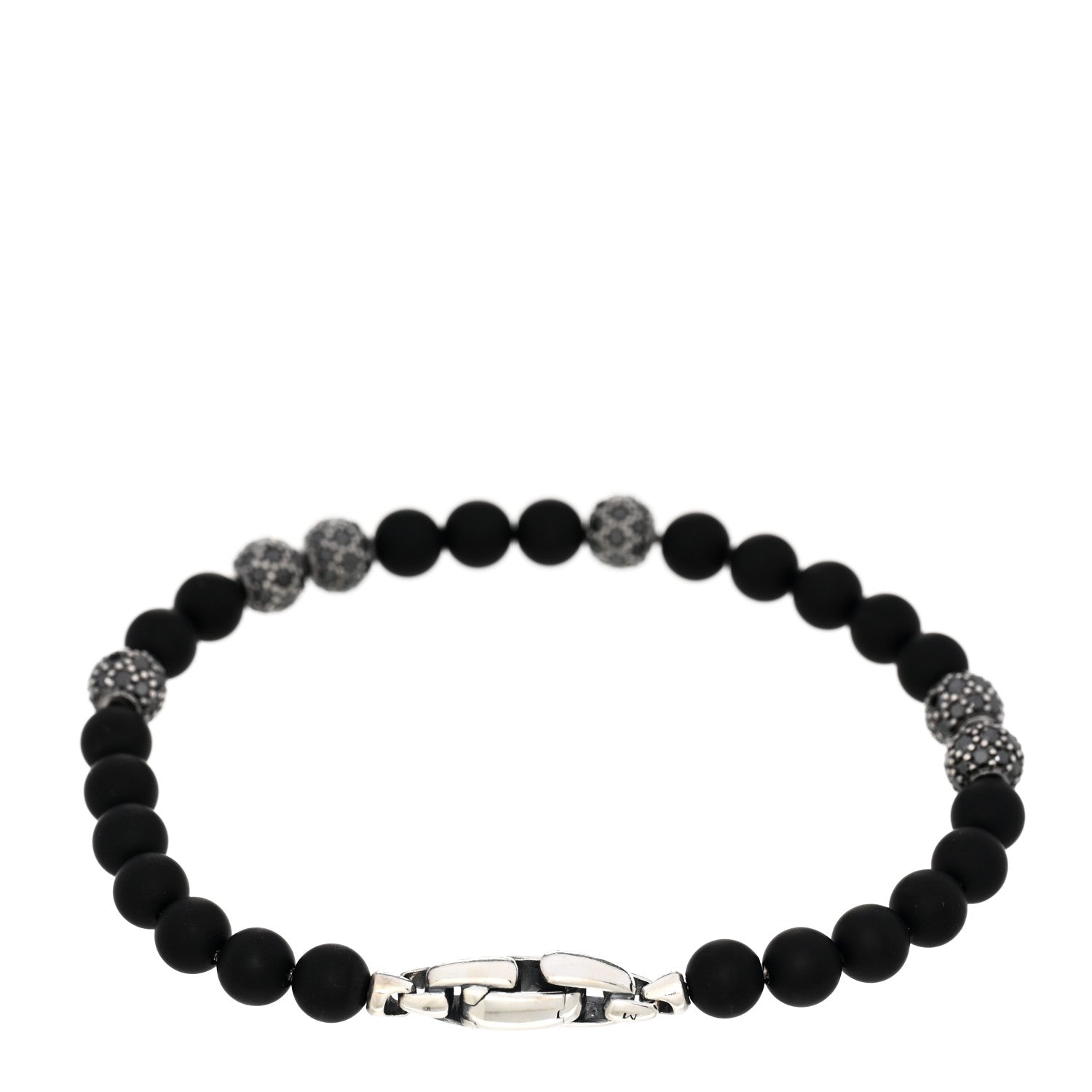 David Yurman Sterling Silver Black Diamond Black Onyx 6mm Spiritual Beads Bracelet 2 of 3