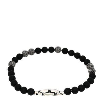David Yurman Sterling Silver Black Diamond Black Onyx 6mm Spiritual Beads Bracelet 2 of 3