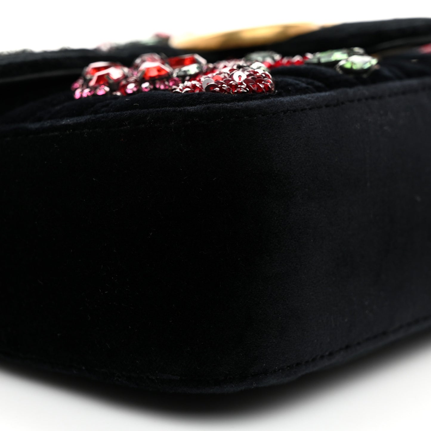 Velvet Matelasse Embroidered Mini GG Marmont Shoulder Bag Black