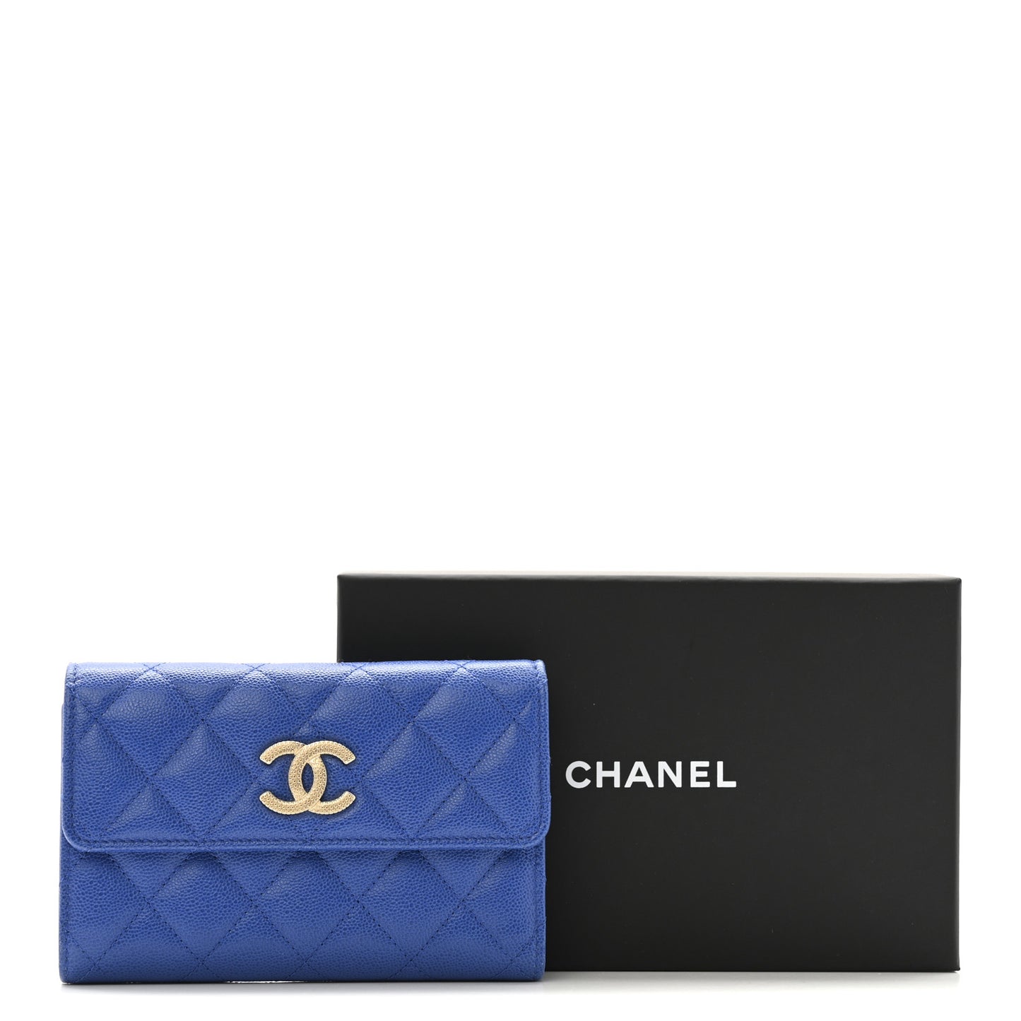 Caviar Quilted Studded CC Medium Flap Wallet Blue