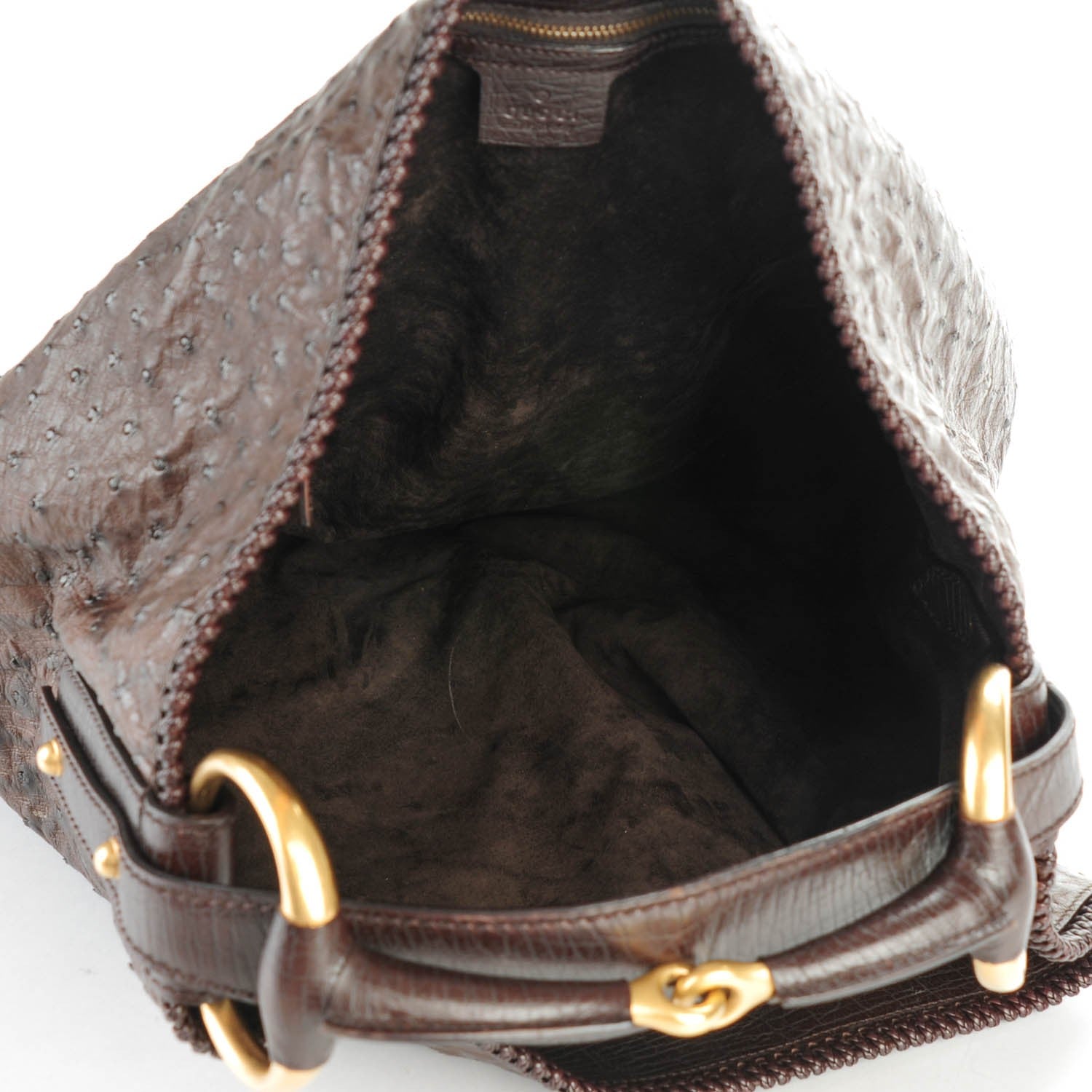 Gucci Ostrich Large Horsebit Chain Hobo Brown 5 of 7