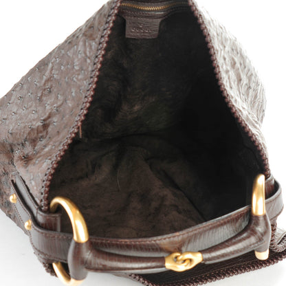 Gucci Ostrich Large Horsebit Chain Hobo Brown 5 of 7