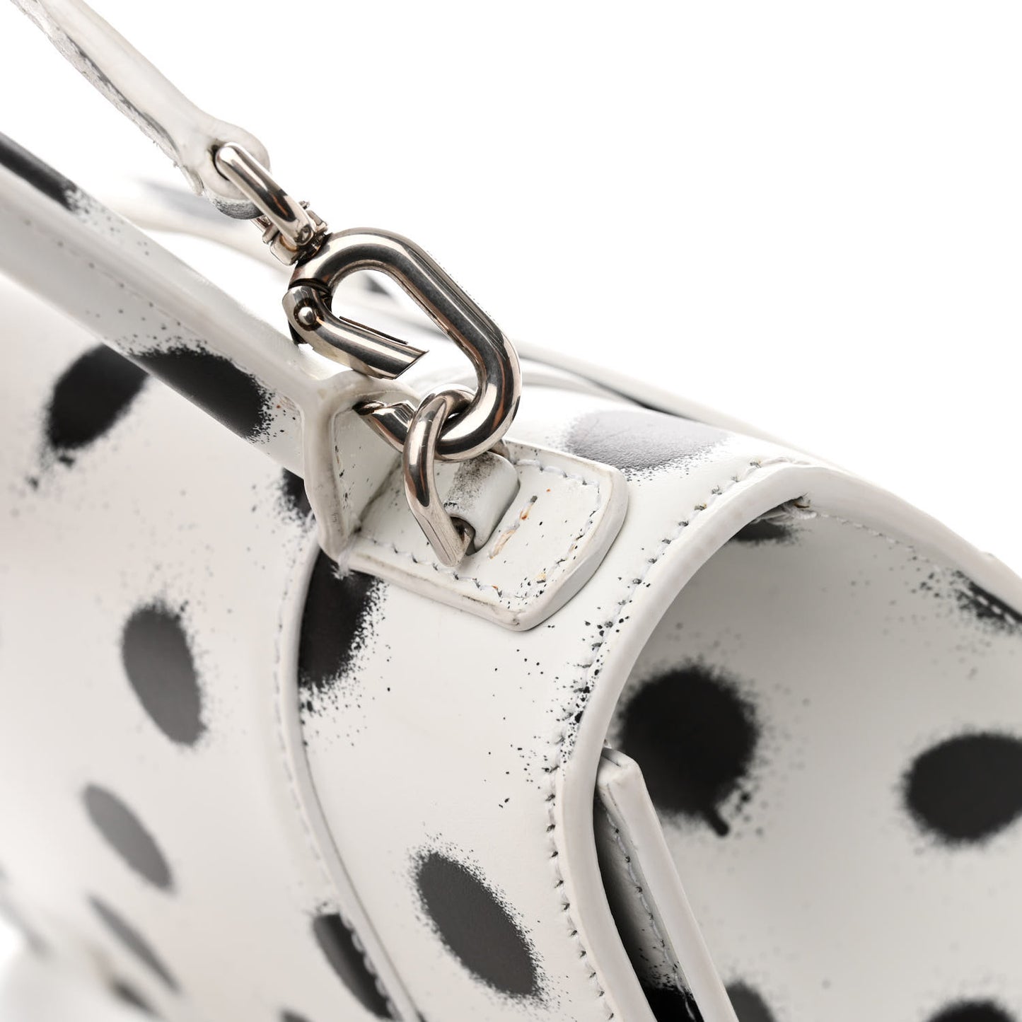 Smooth Calfskin Spray Polka Dot Small Hourglass Top Handle Bag White Black