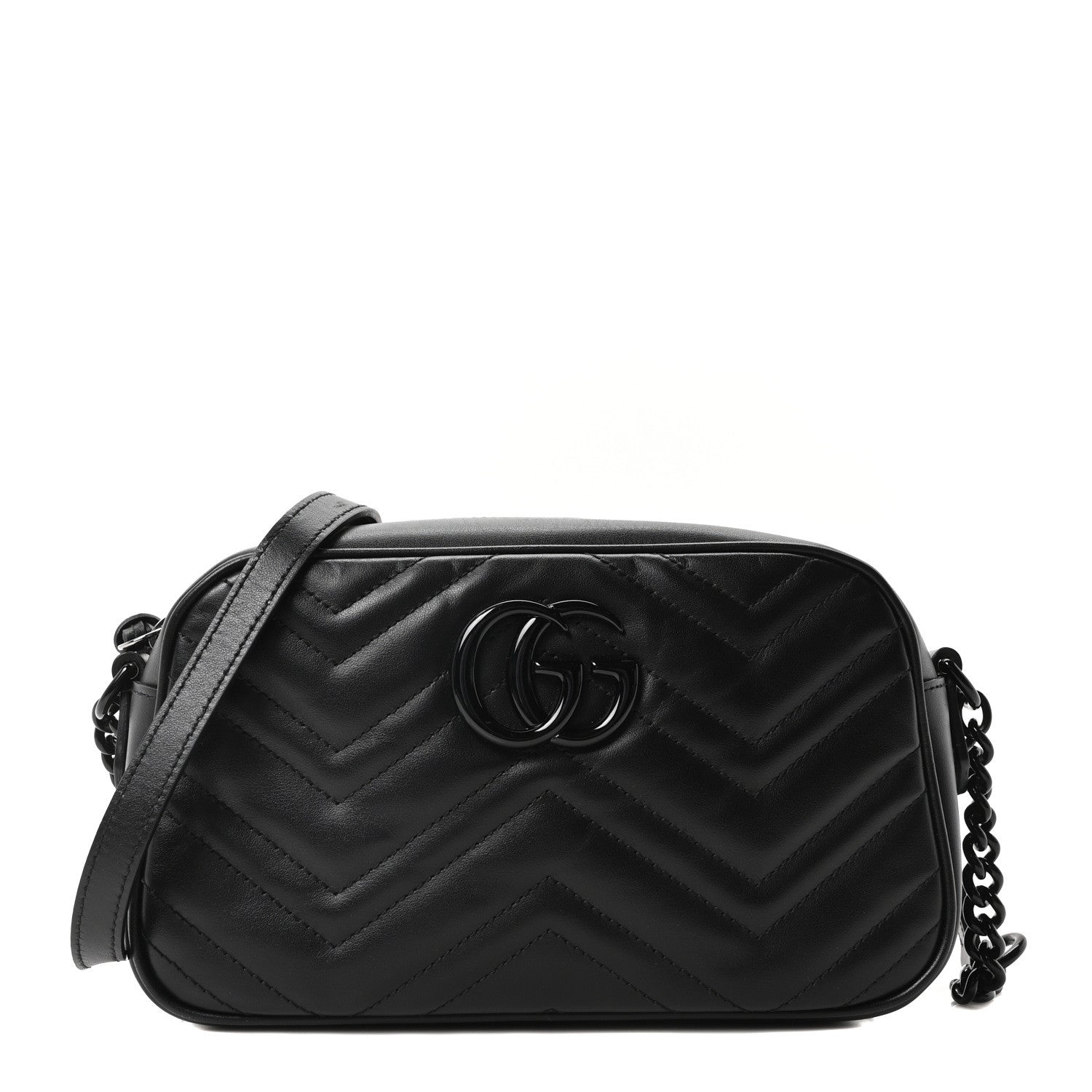 Gucci Calfskin Matelasse Monochrome Small GG Marmont Chain Shoulder Bag Black 1 of 10