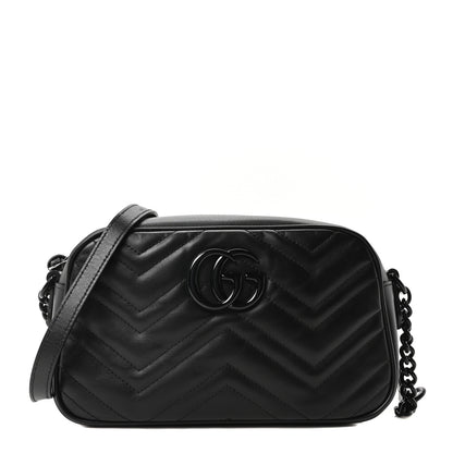 Gucci Calfskin Matelasse Monochrome Small GG Marmont Chain Shoulder Bag Black 1 of 10