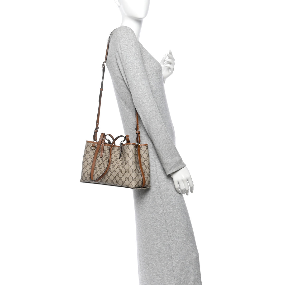 GG Supreme Monogram Emblem Medium Tote Bag Beige Dark Brown