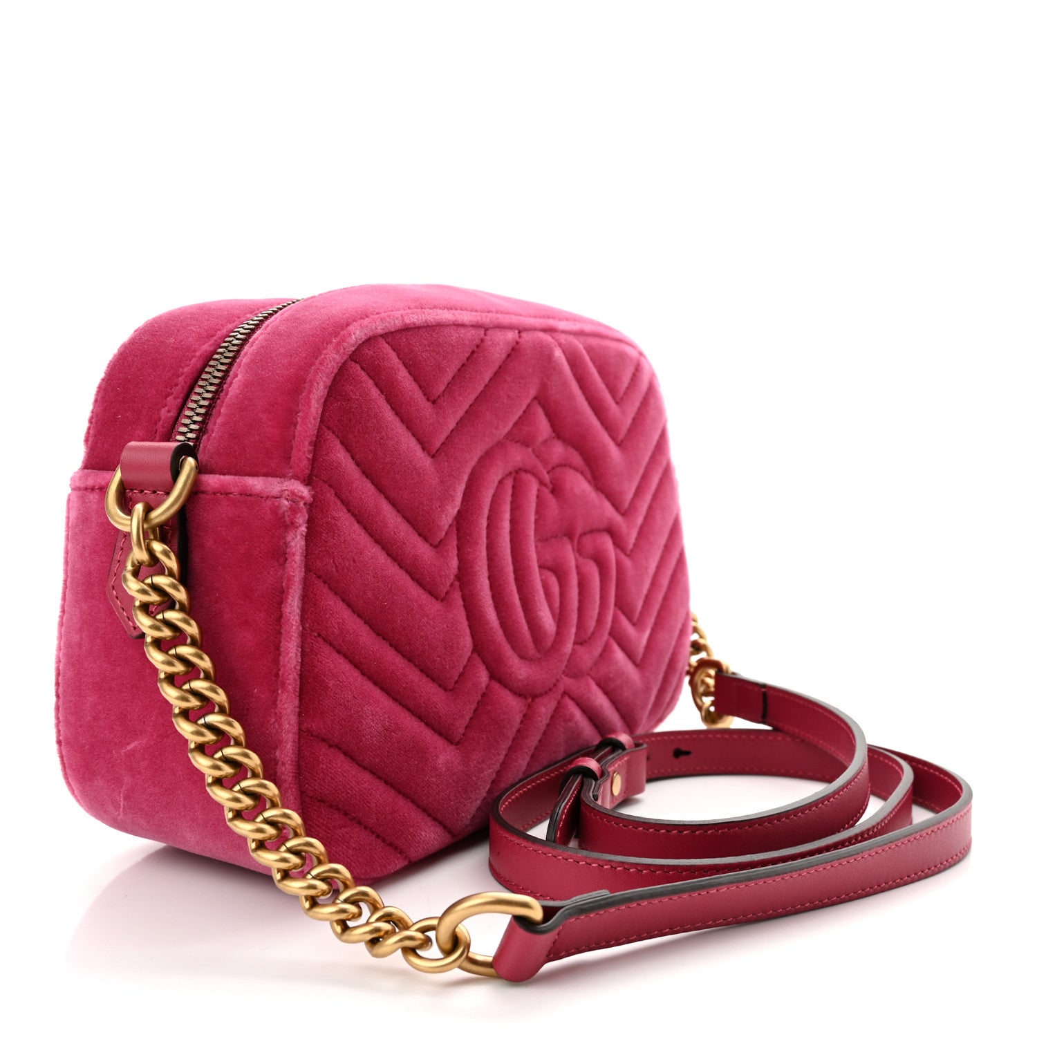 Gucci Velvet Matelasse Small GG Marmont Chain Shoulder Bag Light Raspberry Rose 3 of 10