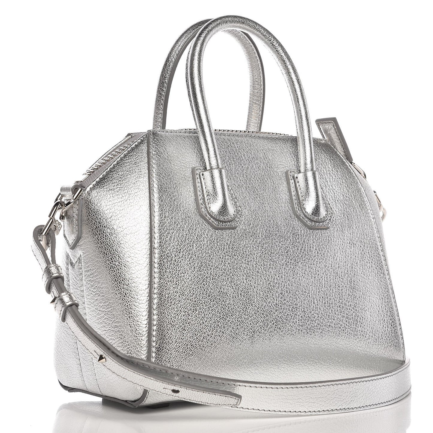 Metallic Sugar Goatskin Mini Antigona Silver