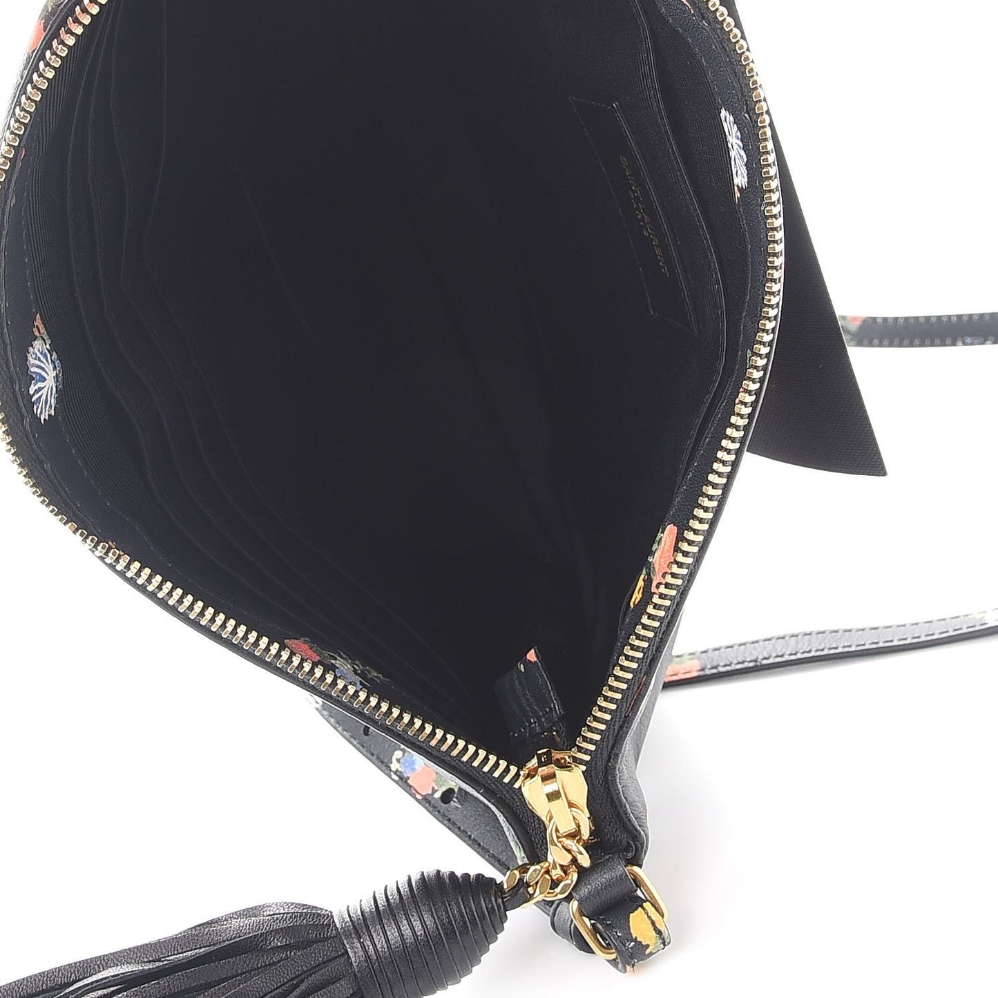 Calfskin Flower Printed Small Monogram Crossbody Bag Black Multicolor