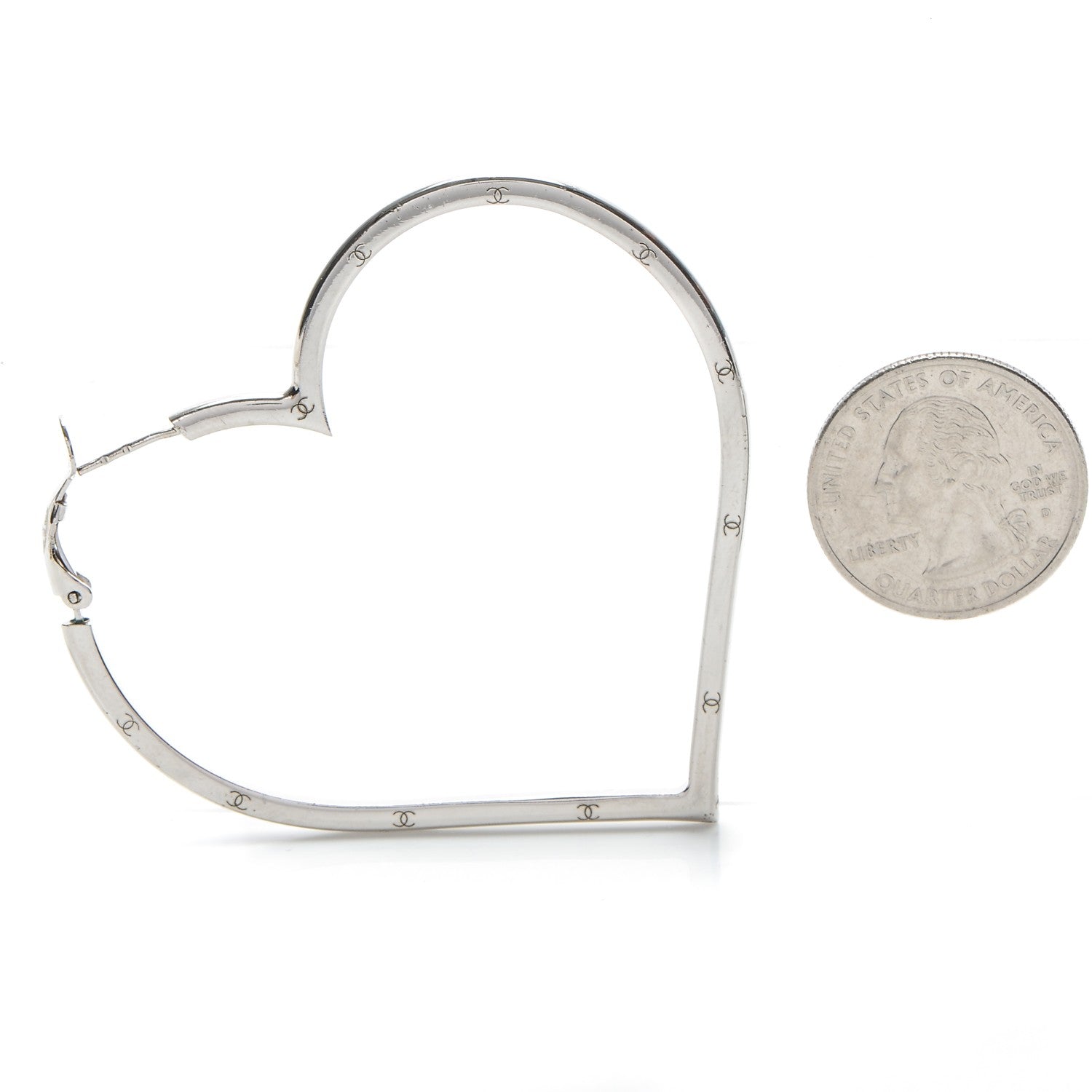Chanel CC Heart Hoop Earrings Silver 2 of 5