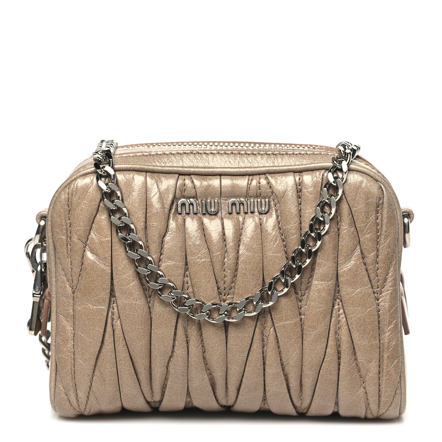 Vitello Lux Matelasse Double Zip Chain Crossbody Bag Cammeo
