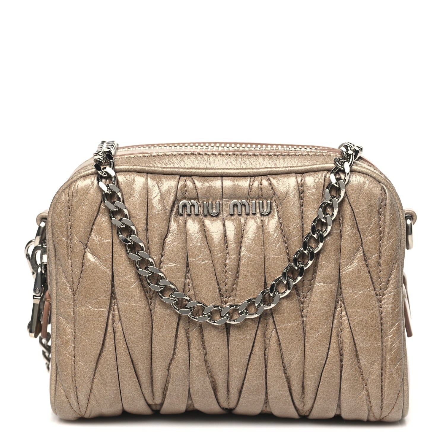 Miu Miu Vitello Lux Matelasse Double Zip Chain Crossbody Bag Cammeo 1 of 11