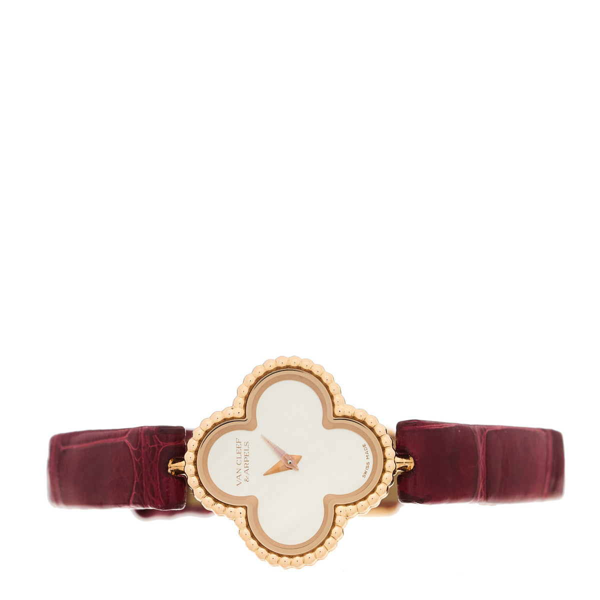 Van Cleef & Arpels 18K Rose Gold Alligator Mother Of Pearl 23mm Sweet Alhambra Quartz Watch 2 of 6