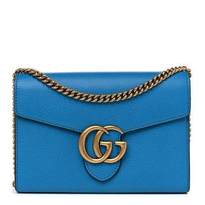 Gucci Calfskin GG Marmont Chain Wallet Blue 1 of 9