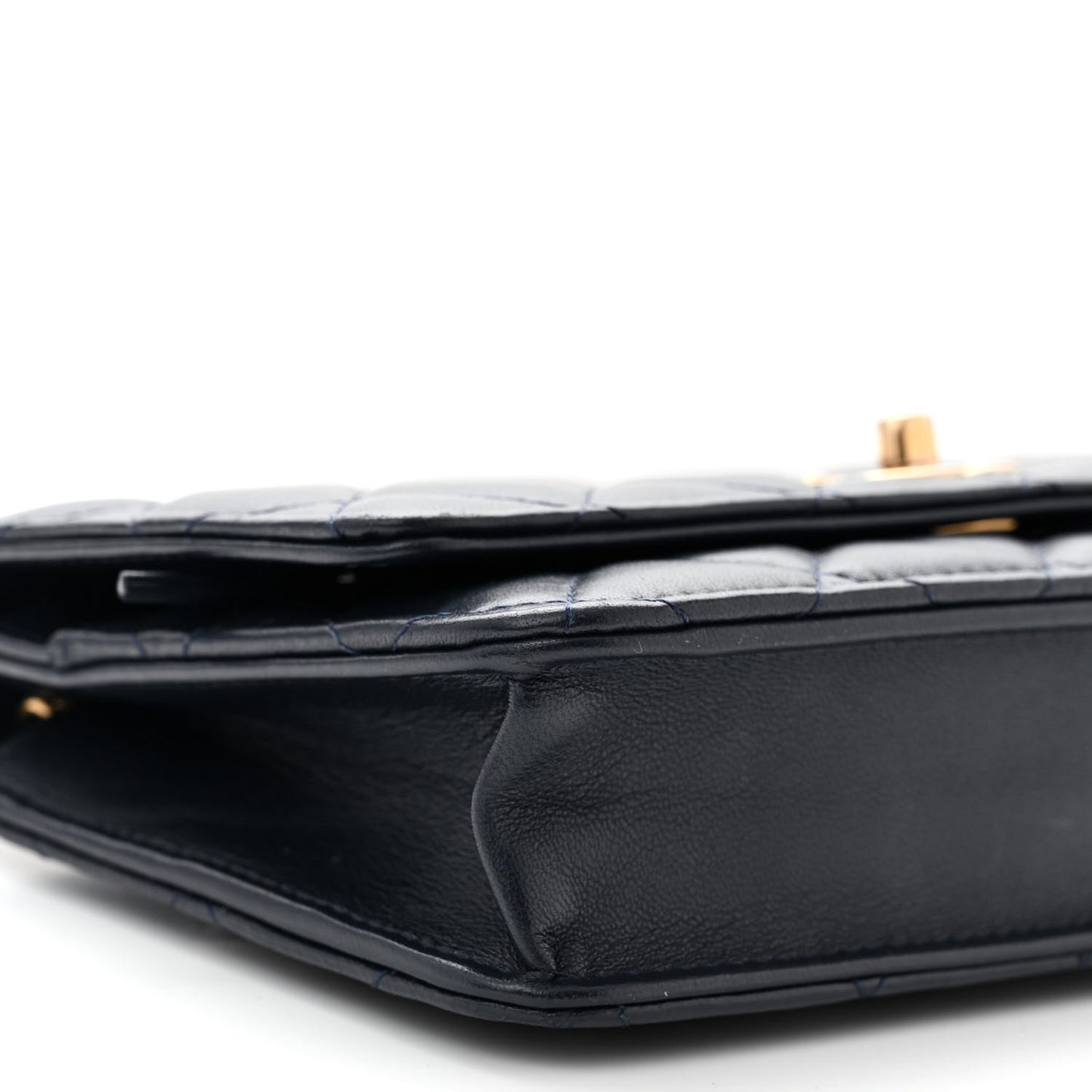 Lambskin Quilted Pearl Crush Wallet on Chain WOC Navy