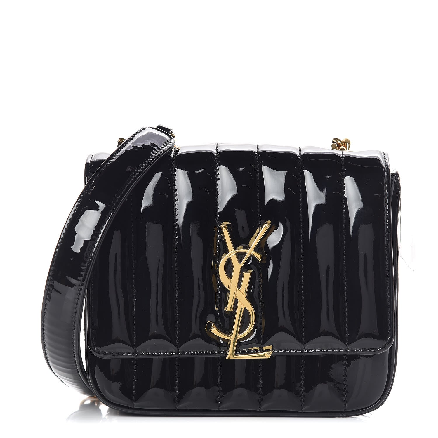 Saint Laurent Patent Calfskin Matelasse Monogram Small Vicky Chain Bag Black 1 of 8