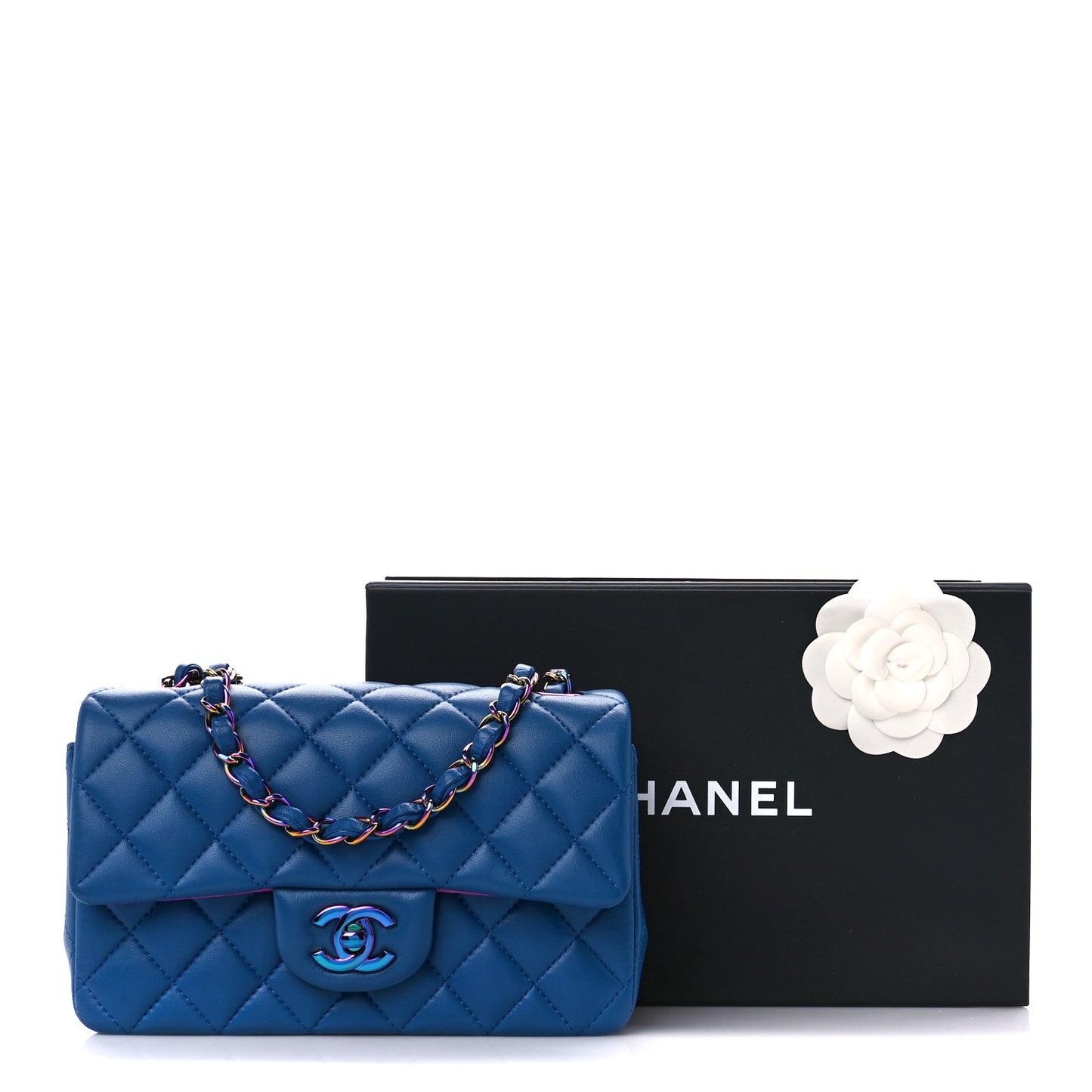 Lambskin Quilted Mini Rectangular Flap Blue Purple
