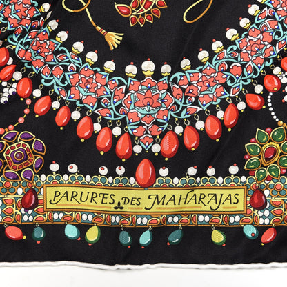 Hermes Silk Parures Des Maharajas Scarf 90 Black Jaune Corail 3 of 3