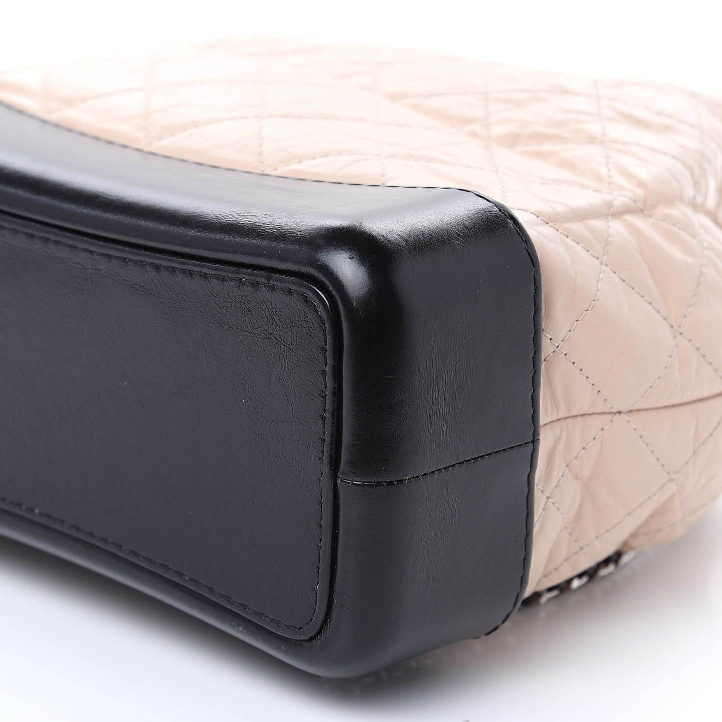 Aged Calfskin Quilted Gabrielle Backpack Beige Black