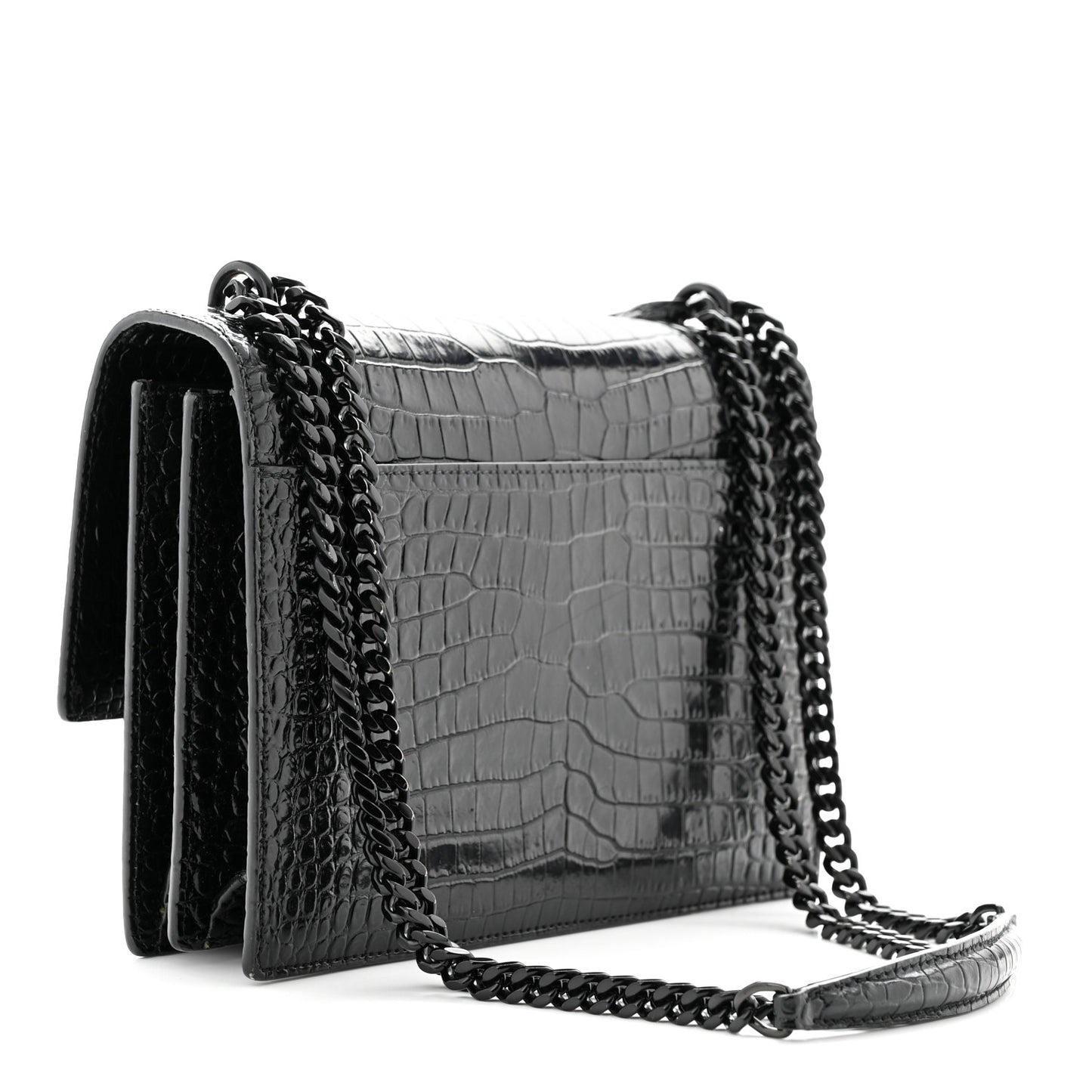 Calfskin Crocodile Embossed Medium Monochrome Monogram Sunset Black