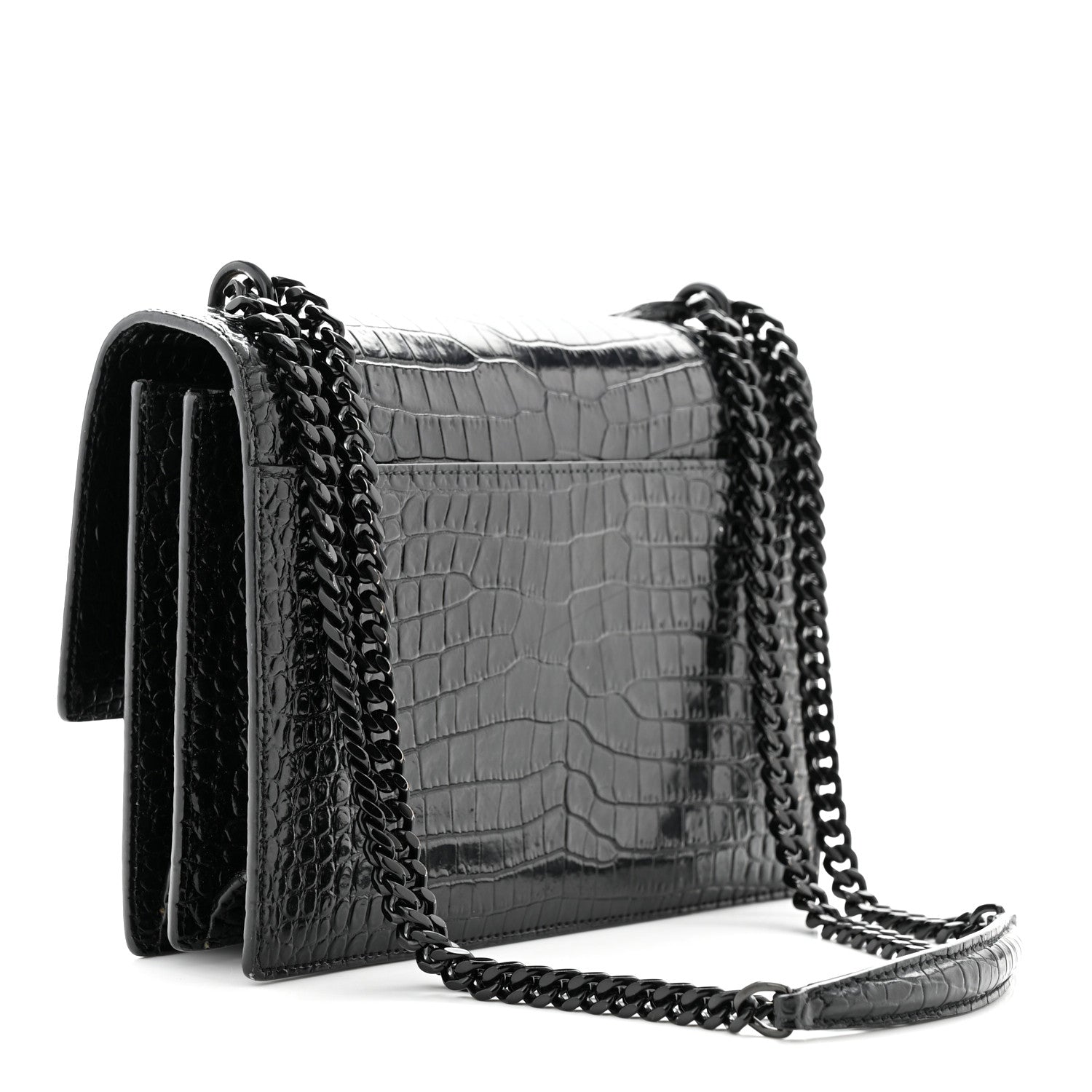 Saint Laurent Calfskin Crocodile Embossed Medium Monochrome Monogram Sunset Black 3 of 11